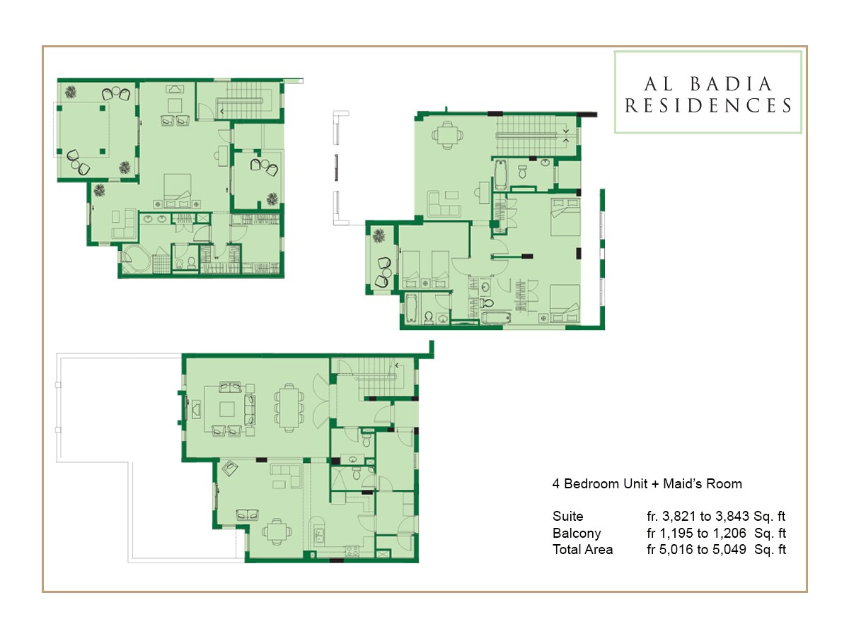 Al Badia Residence Apartments 4 Beds Layout