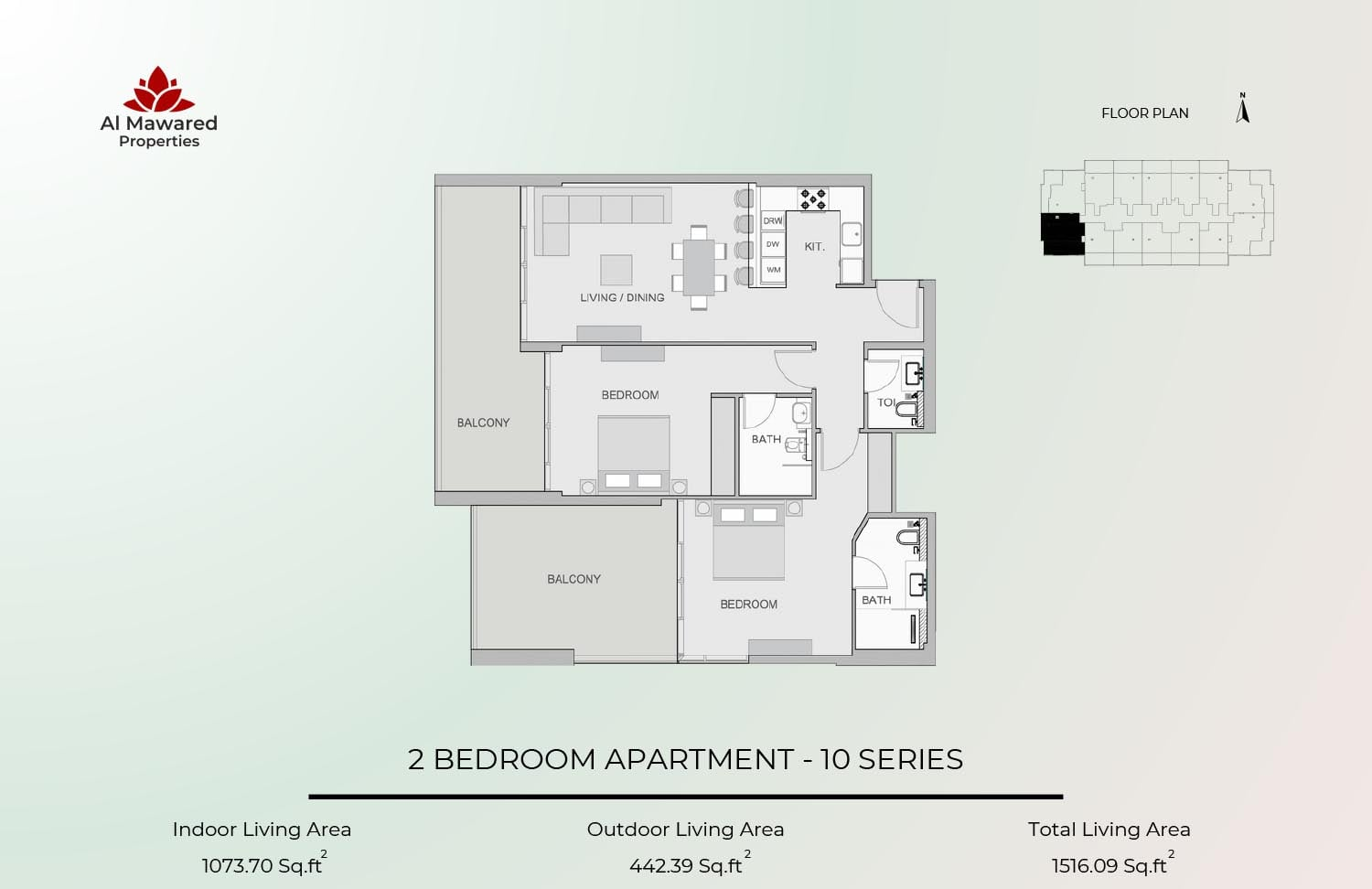 Al Barari Parkview 2 Beds Layout