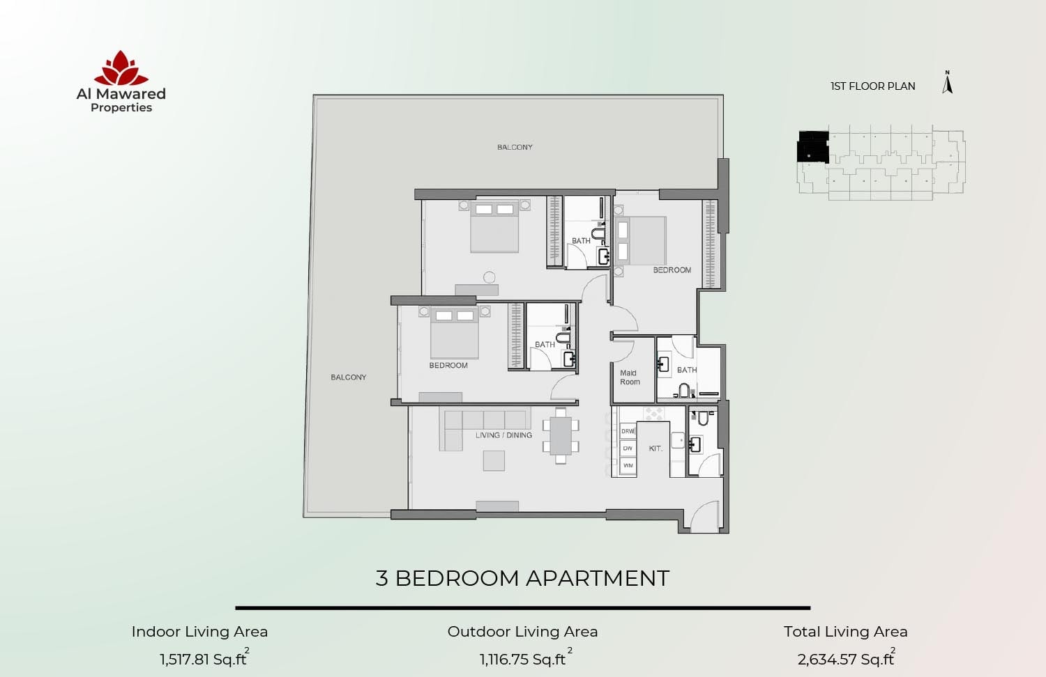 3 Beds 2635 Sq. Ft. Apartment in Al Barari Parkview