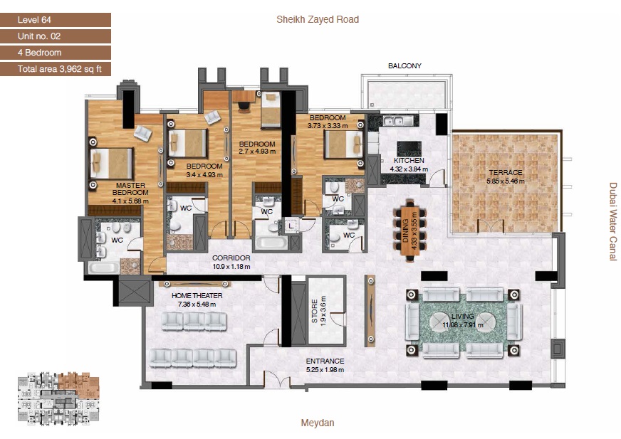Al Habtoor Amna Tower 4 Beds Layout