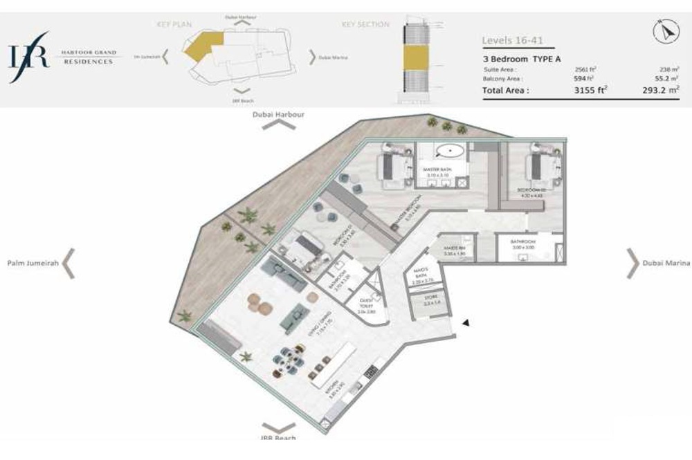 Al Habtoor Grand Residences 3 Beds Layout