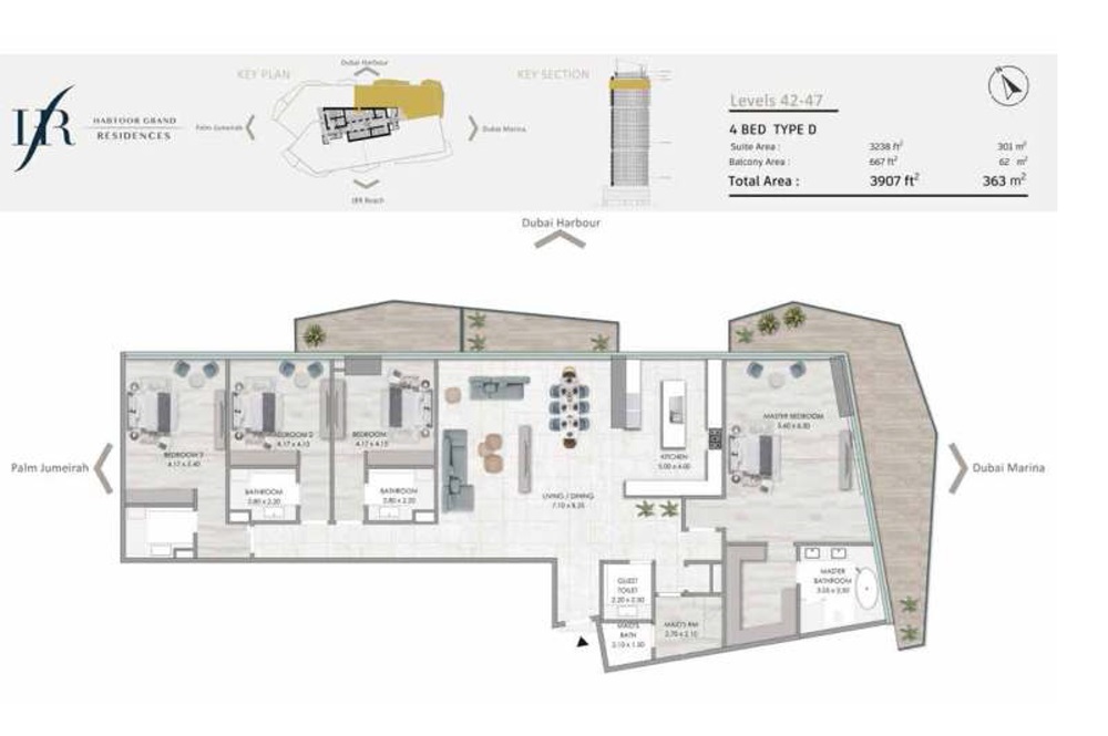 Al Habtoor Grand Residences 4 Beds Layout