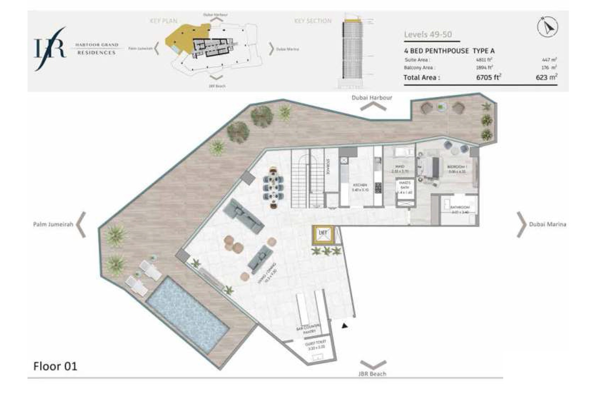 4 Beds 6705 Sq. Ft. Penthouse in Al Habtoor Grand Residences