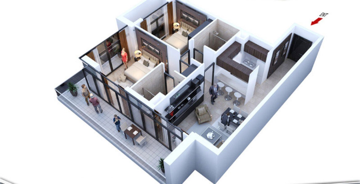Al Haseen Residences 2 Beds Layout