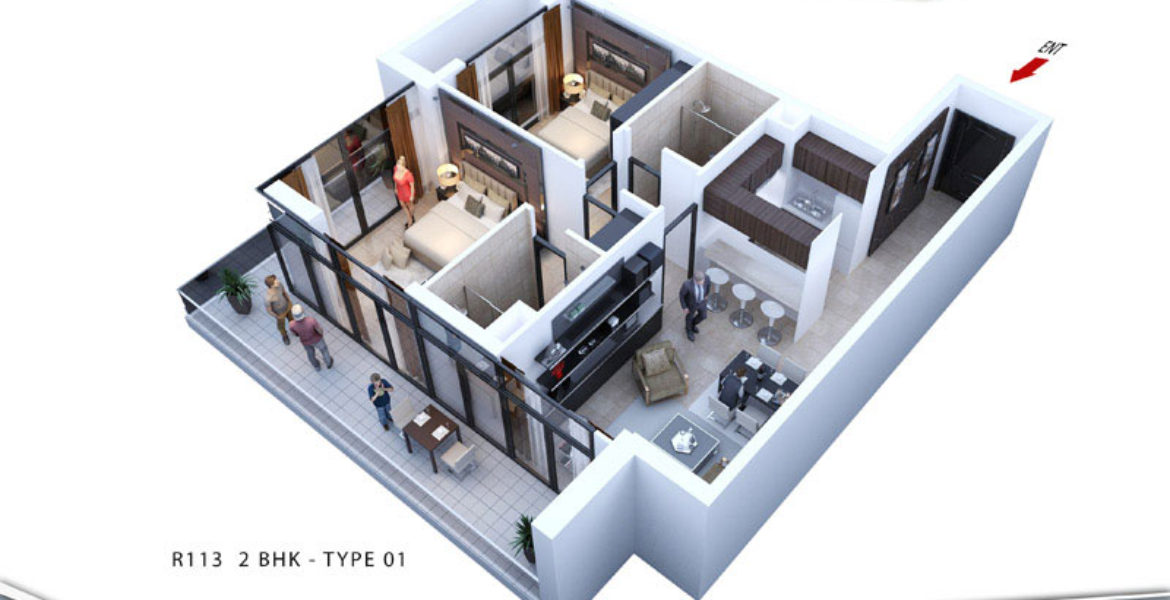 Al Haseen Residences 2 Beds Layout