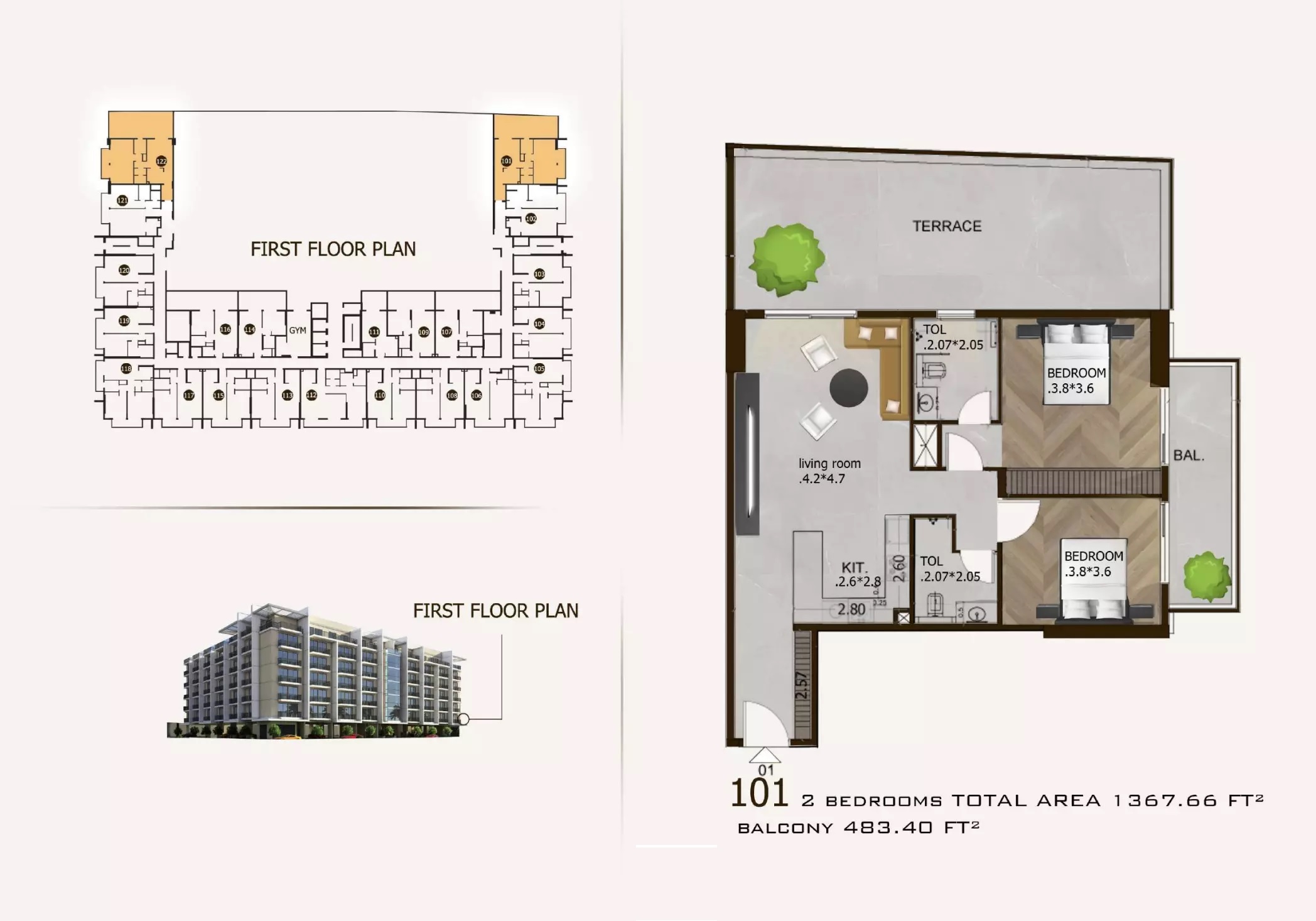 2 Beds 1367 Sq. Ft. Apartment in Al Helal Sports View Residence