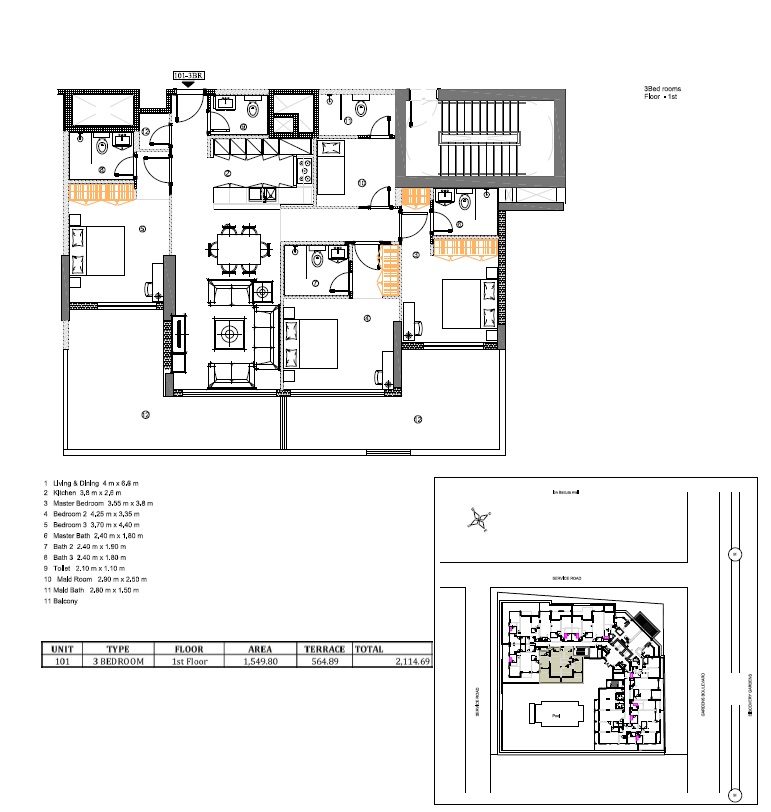 Al Jaziri Avenue Residence 3 Beds Layout