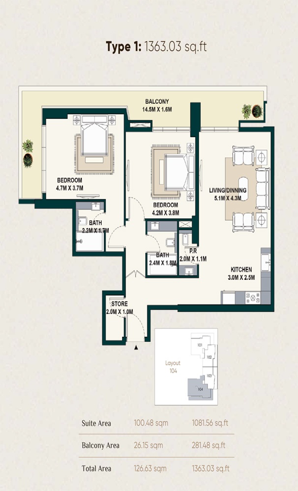 Al Marina Exotica 2 Beds Layout