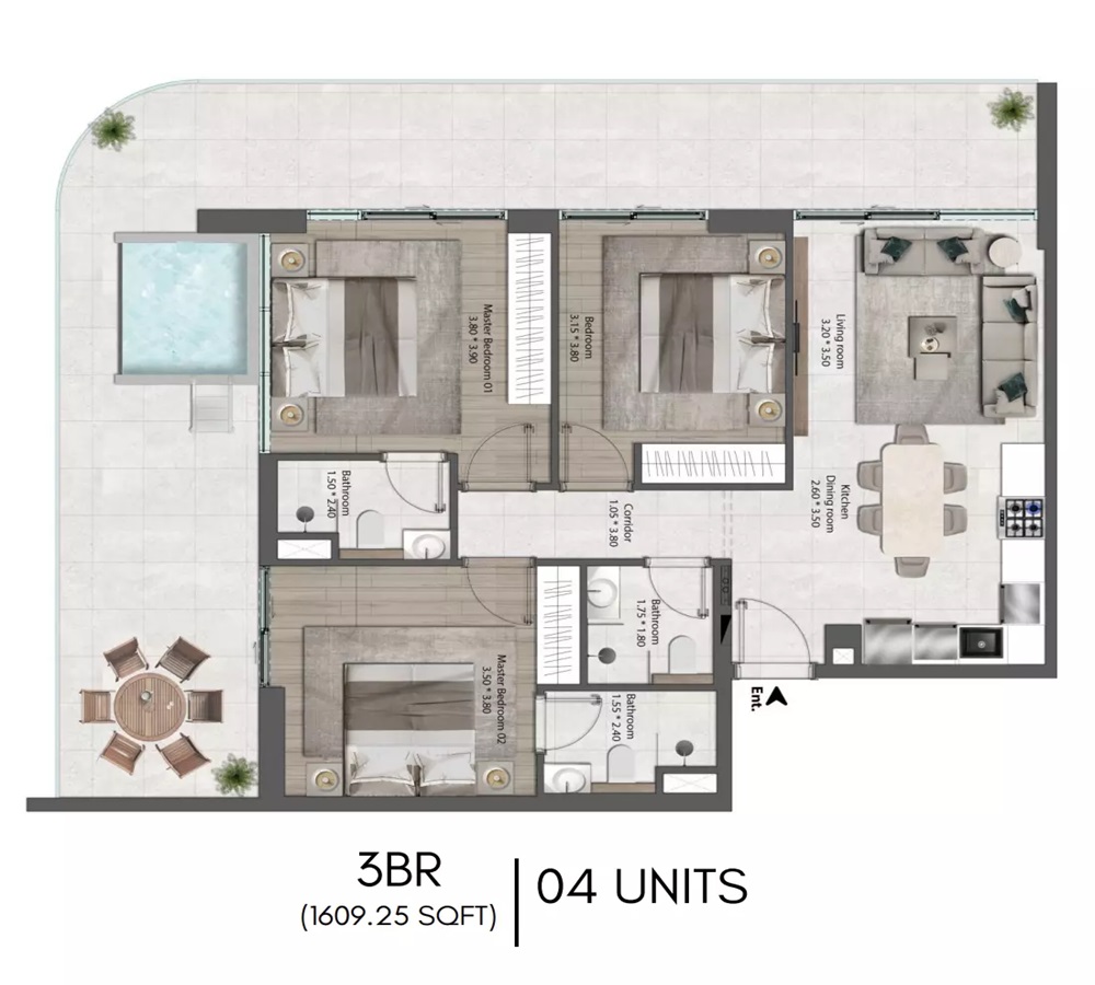 3 Beds 1609 Sq. Ft. Apartment in Al Mizan The Harmony