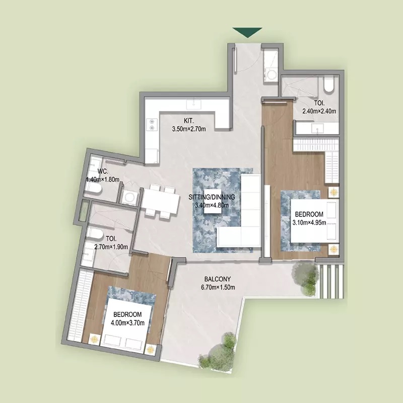 Al Oasis Residences 2 Beds Layout