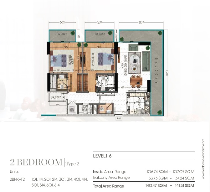 2 Beds 1512 Sq. Ft. Apartment in Al Seeb Welcome Residency