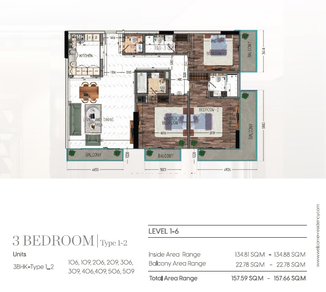 3 Beds 1697 Sq. Ft. Apartment in Al Seeb Welcome Residency