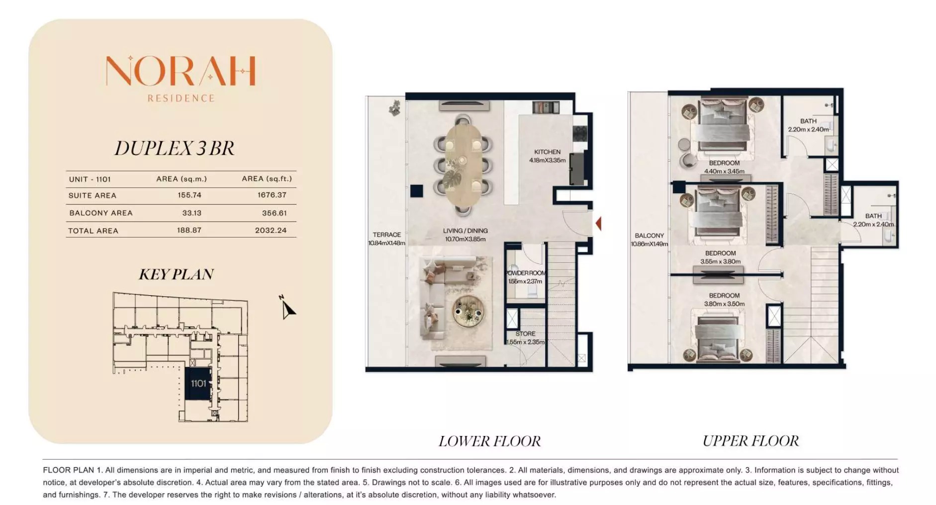3 Beds 2032 Sq. Ft. Apartment in Al Tareq Norah Residence