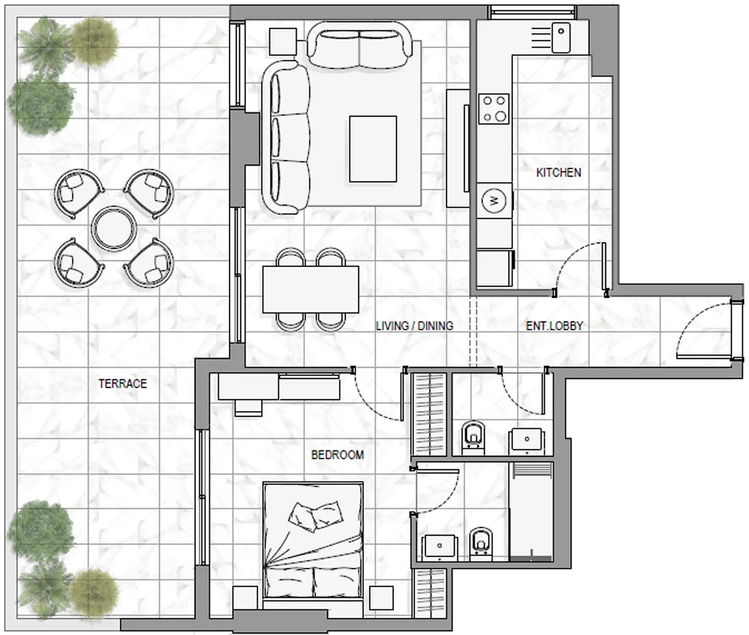 Al Yakka Waha Living 1 Bed Layout