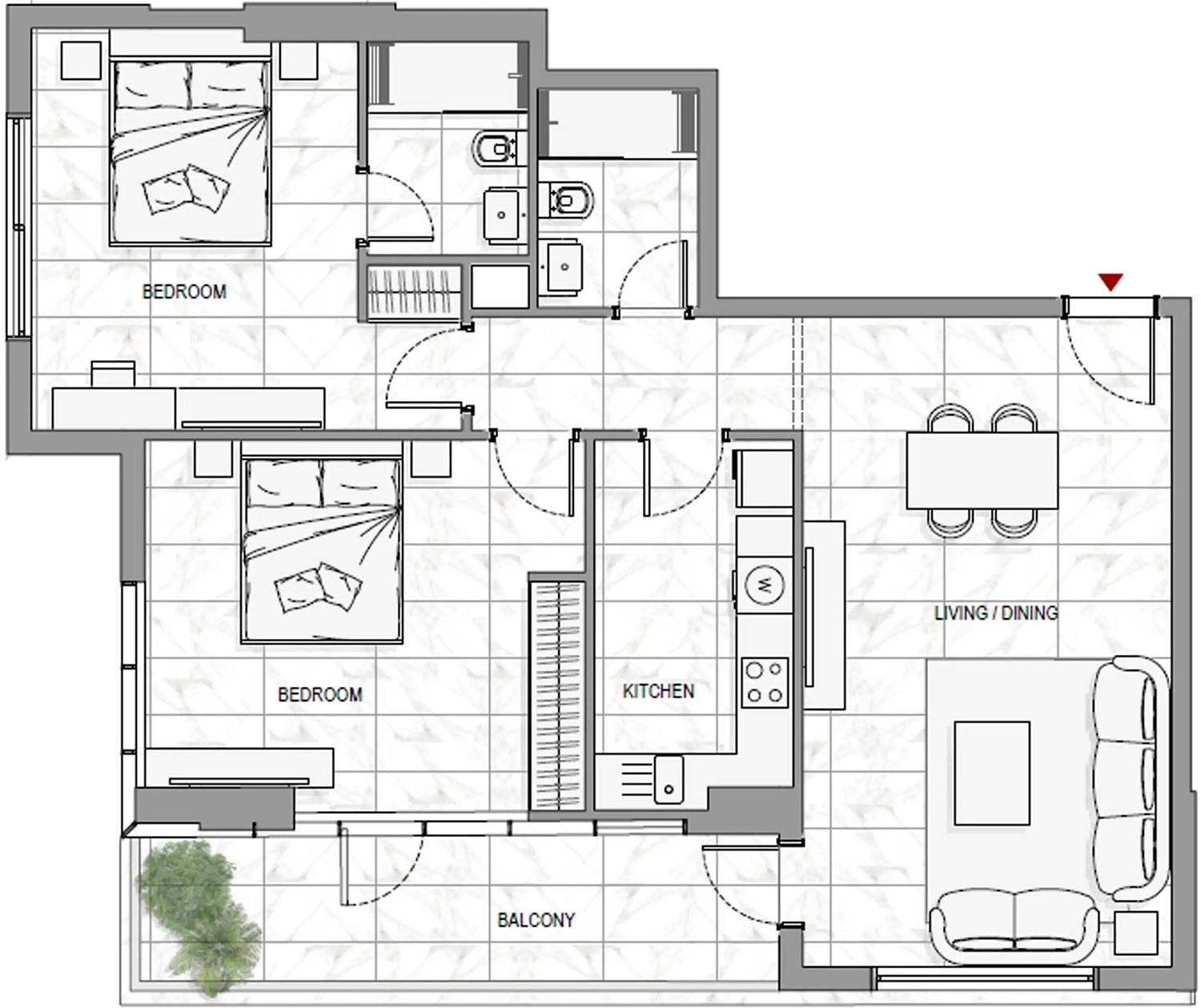 Al Yakka Waha Living 2 Beds Layout