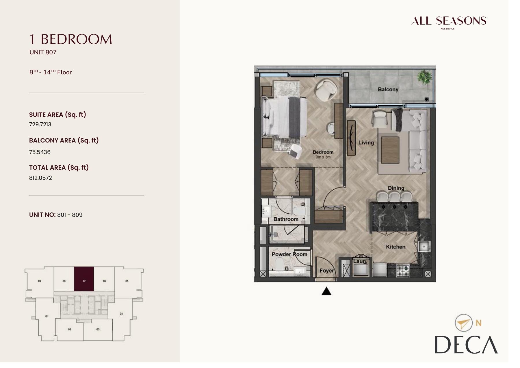 1 Bed 812 Sq. Ft. Apartment in Al Zarooni All Seasons Residence
