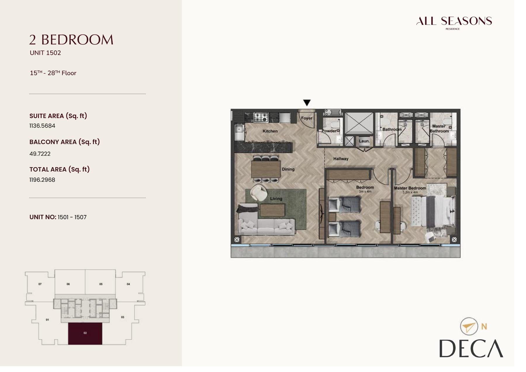2 Beds 1196 Sq. Ft. Apartment in Al Zarooni All Seasons Residence