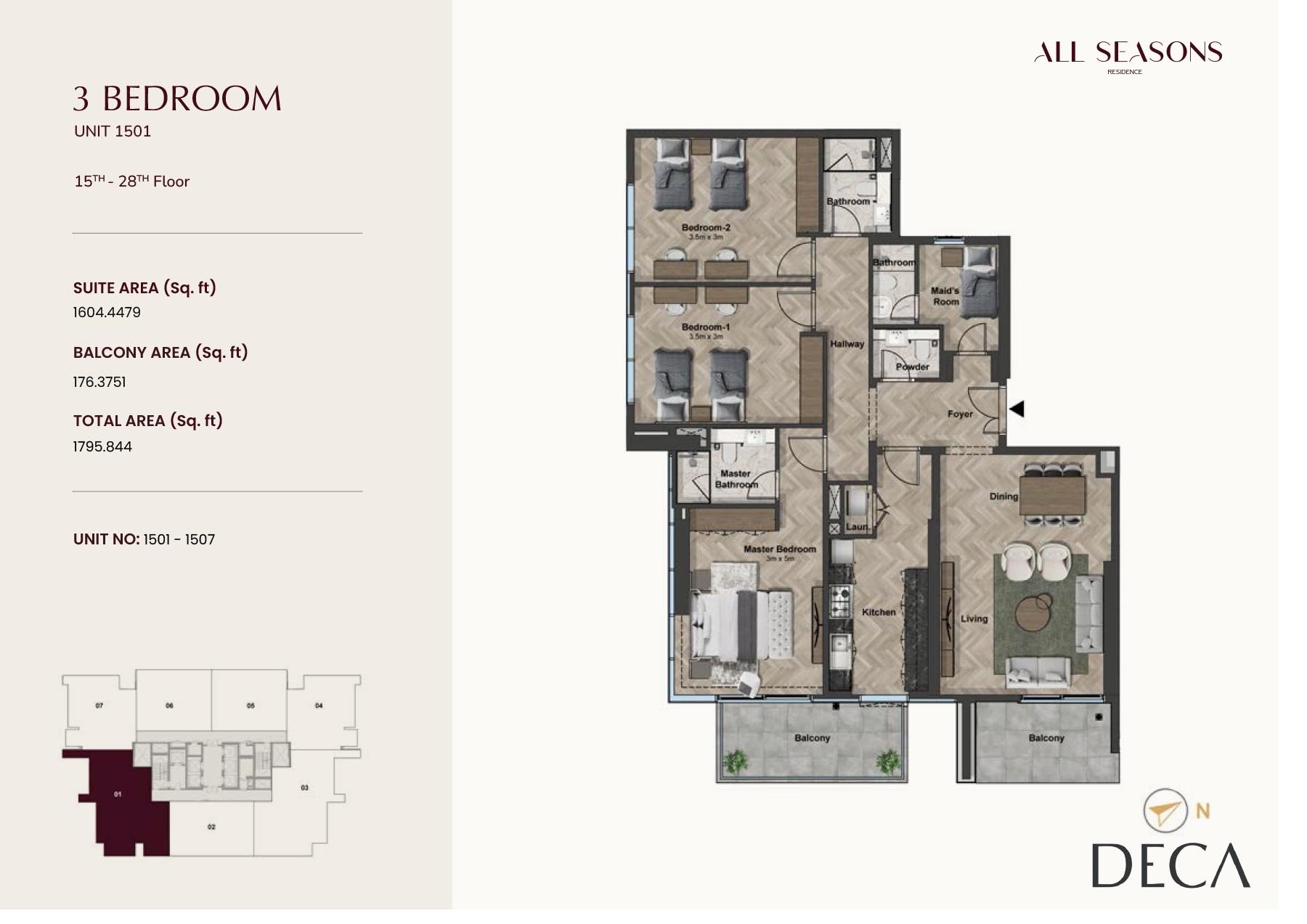 3 Beds 1795 Sq. Ft. Apartment in Al Zarooni All Seasons Residence