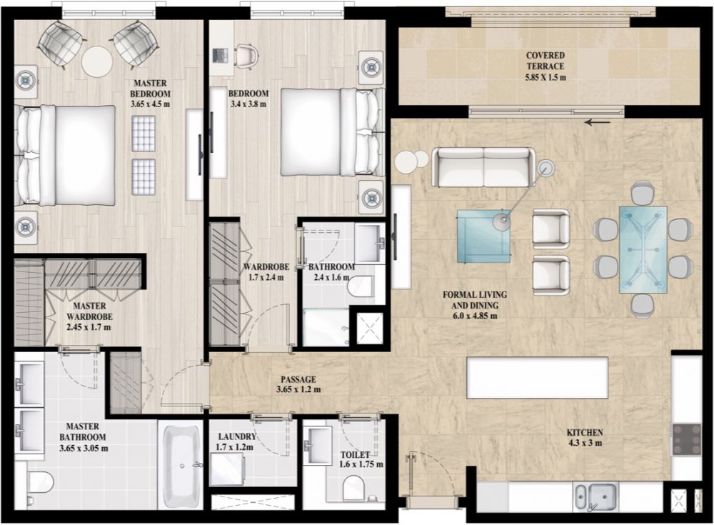 Alandalus Apartments 2 Beds Layout