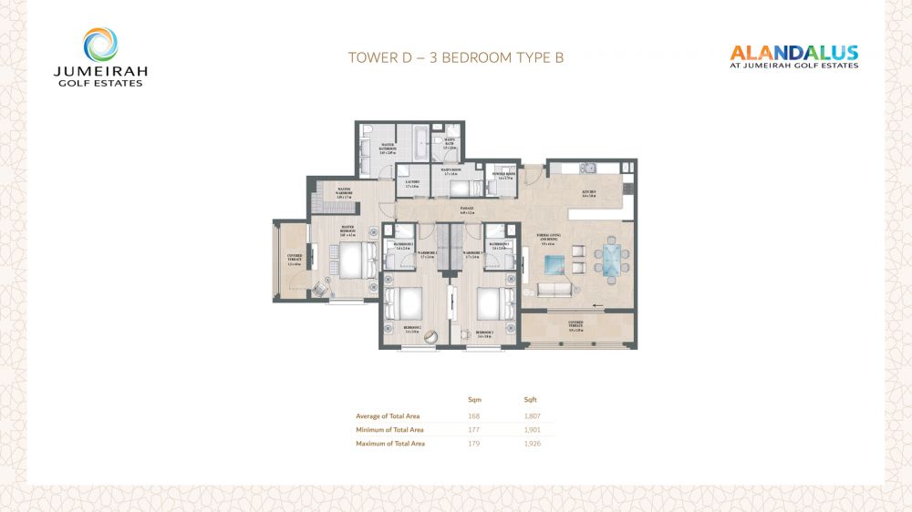 Alandalus Apartments 3 Beds Layout