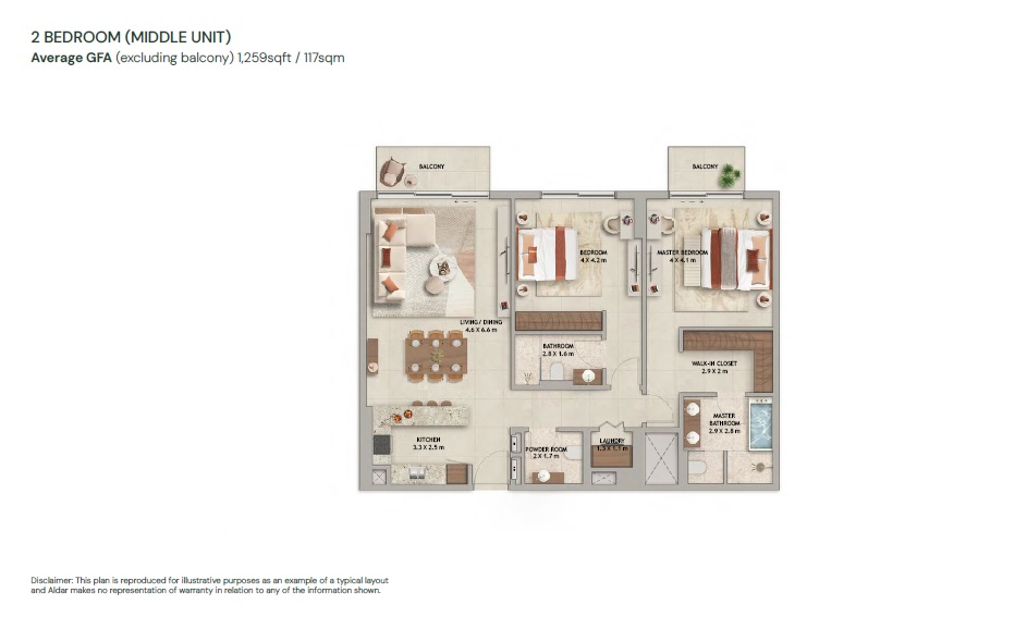 Aldar Verdes By Haven 2 Beds Layout