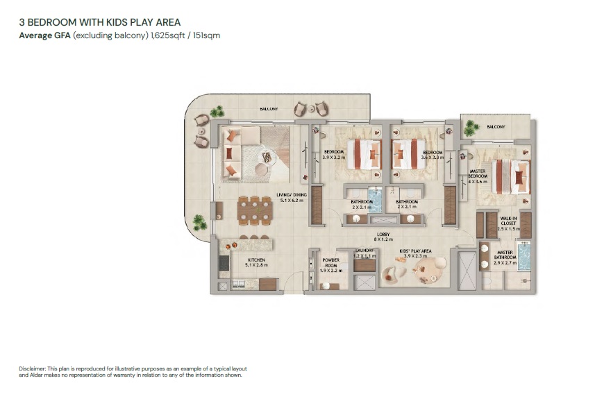 Aldar Verdes By Haven 3 Beds Layout