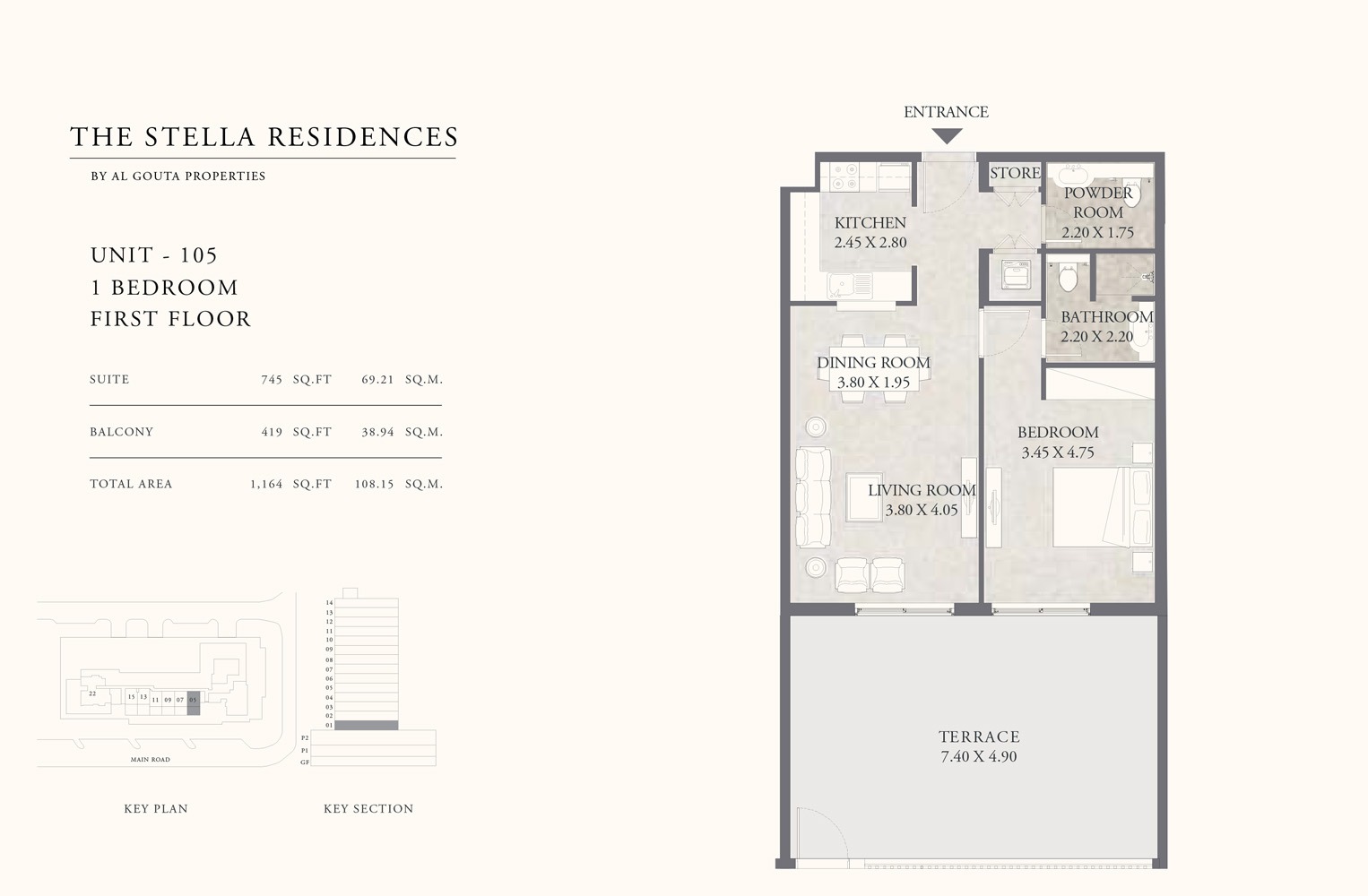 Algouta The Stella Residences 1 Bed Layout