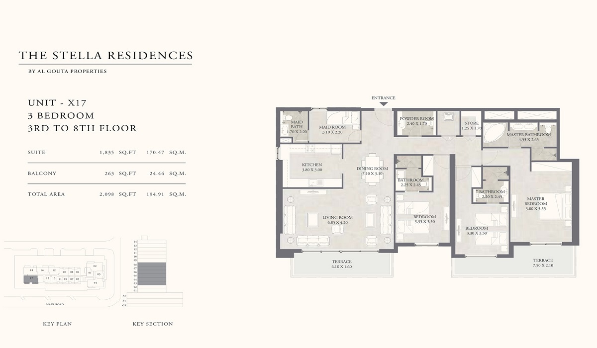 Algouta The Stella Residences 3 Beds Layout
