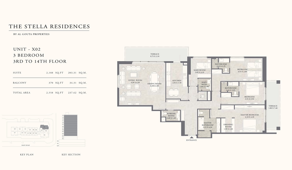 Algouta The Stella Residences 3 Beds Layout