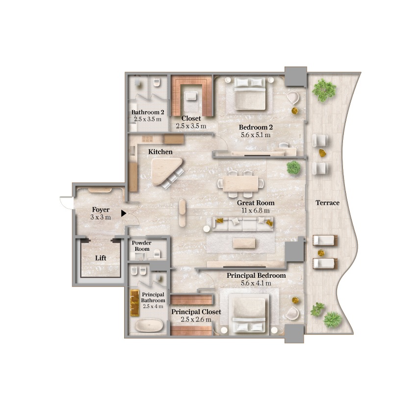 Alta Maison Margiela Residence 2 Beds Layout