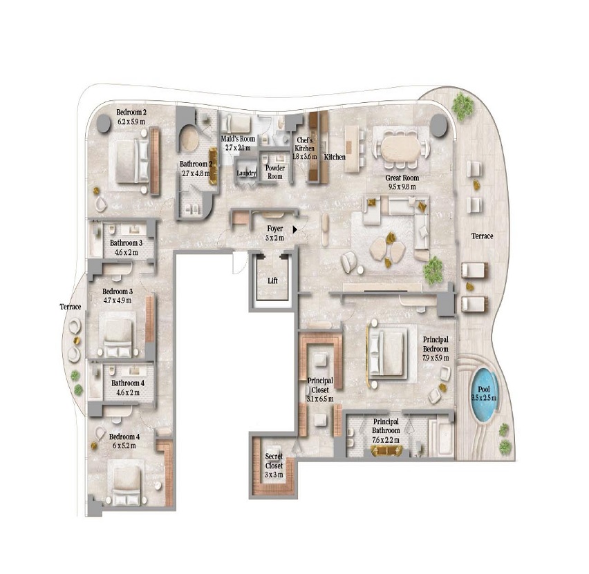 Alta Maison Margiela Residence 4 Beds Layout