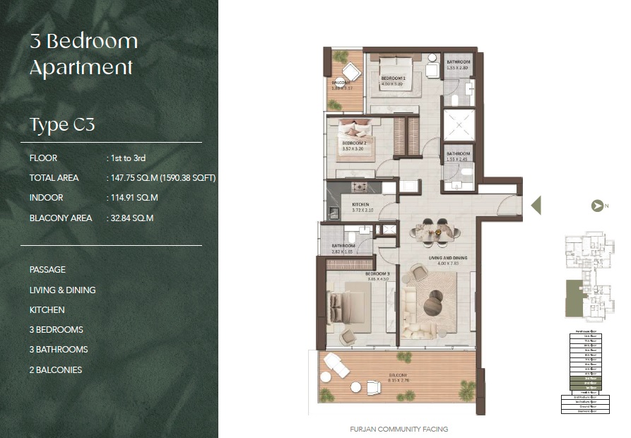 Amaya Residences 3 Beds Layout