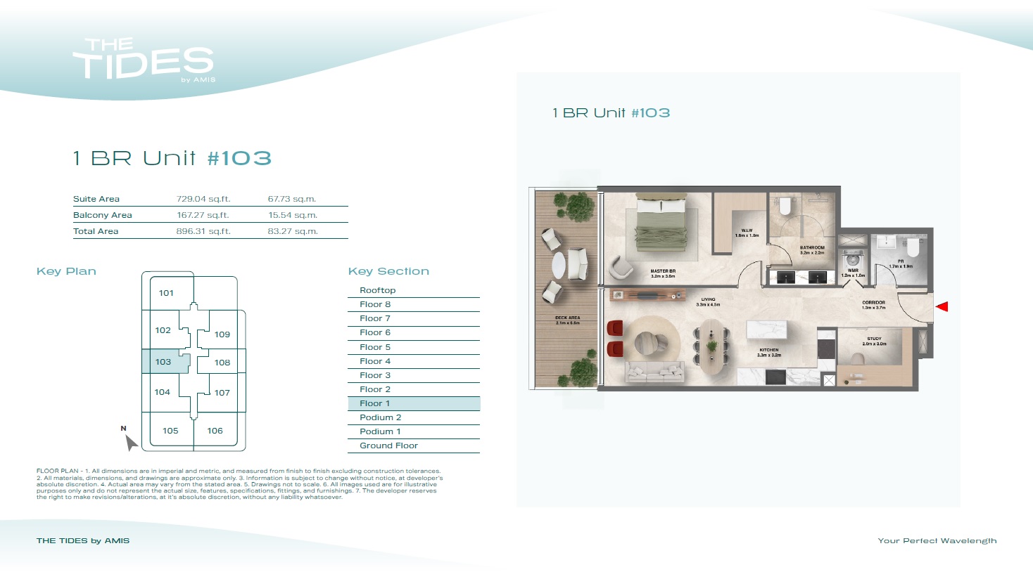 AMIS The Tides 1 Bed Layout