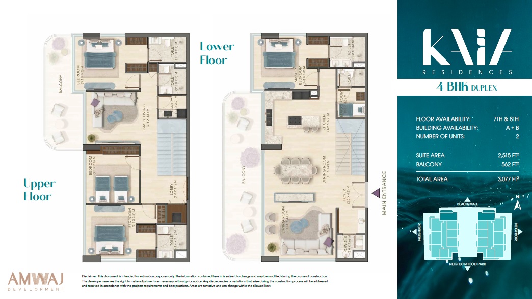 Amwaj Kaia Residences 4 Beds Layout
