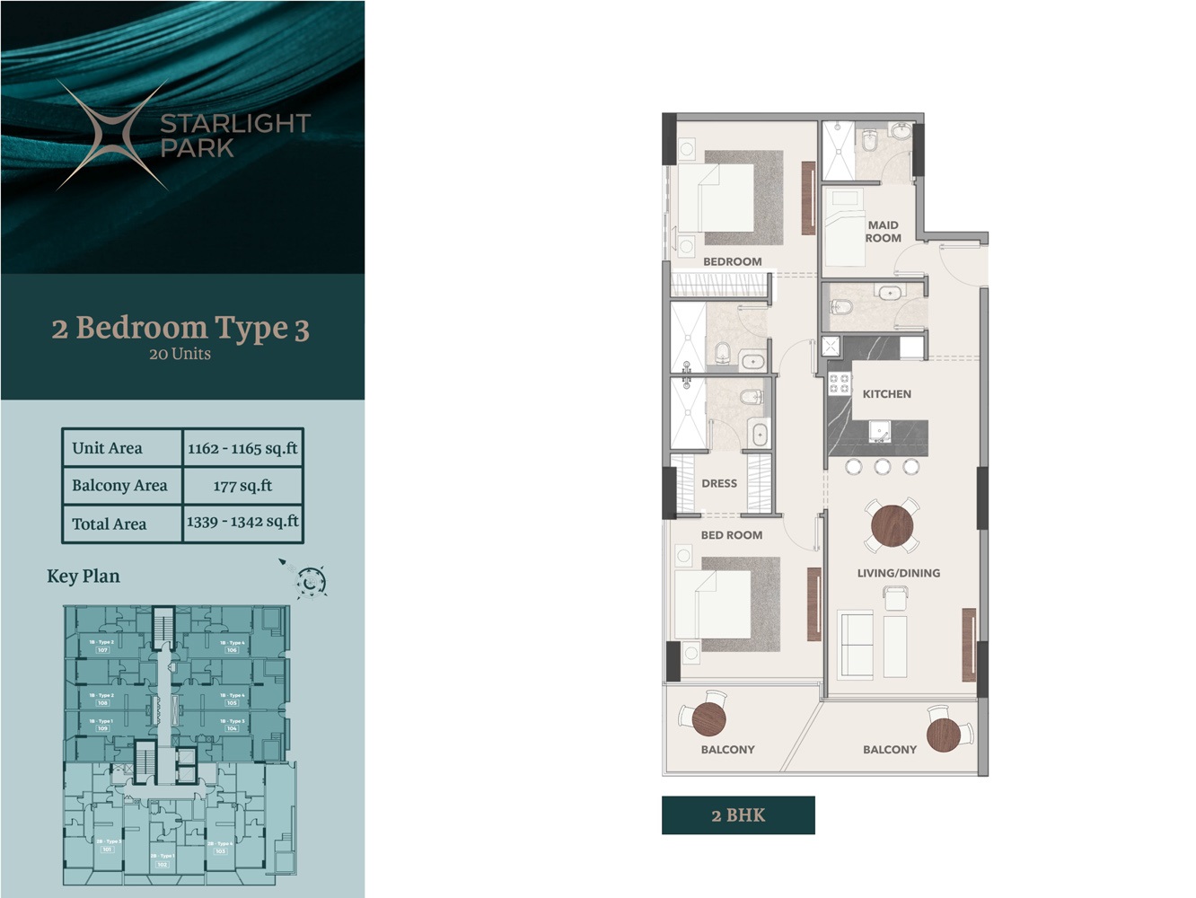 Amwaj Starlight Park 2 Beds Layout