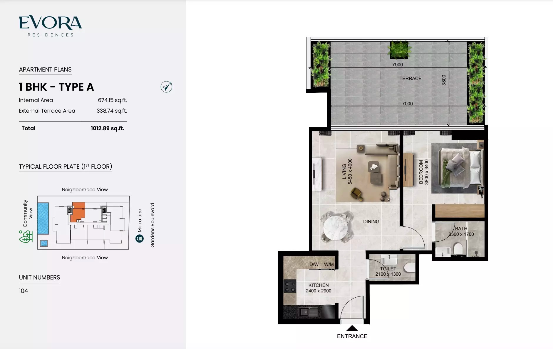 Anax Evora Residences 1 Bed Layout