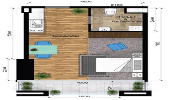 Aqua Park Inn Residence 1 Bed Layout