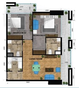 2 Beds 1316 Sq. Ft. Apartment in Aqua Park Inn Residence