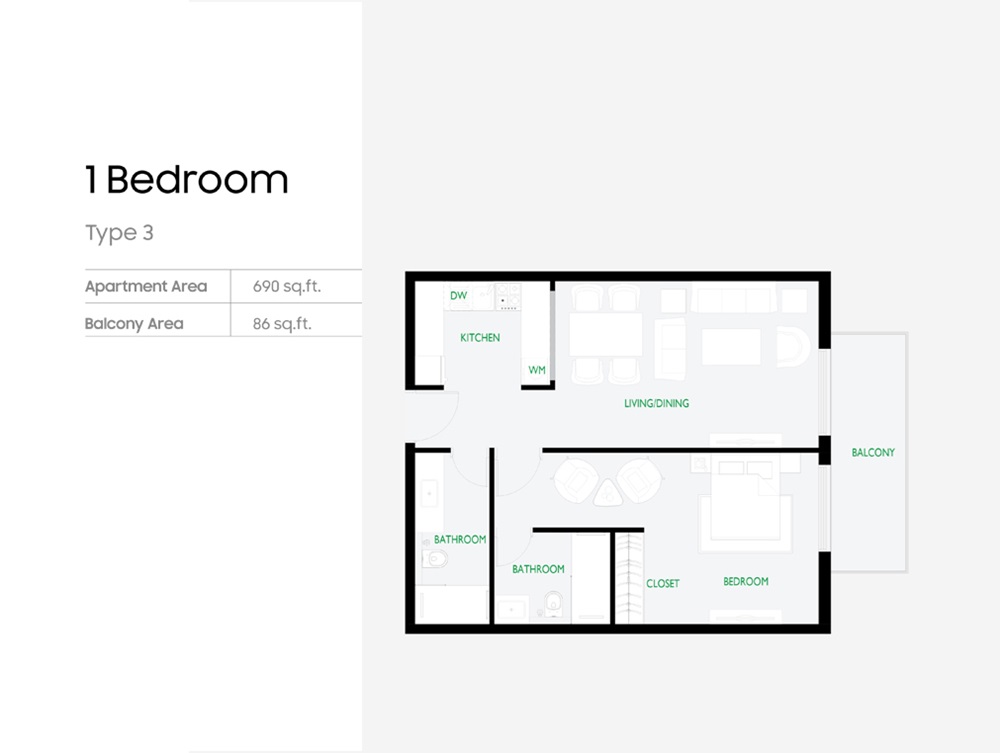 1 Bed 690 Sq. Ft. Apartment in Aqua The Community
