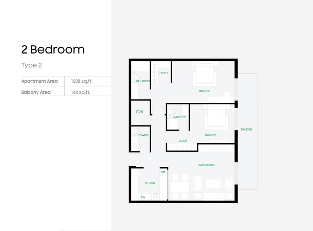 2 Beds 1088 Sq. Ft. Apartment in Aqua The Community
