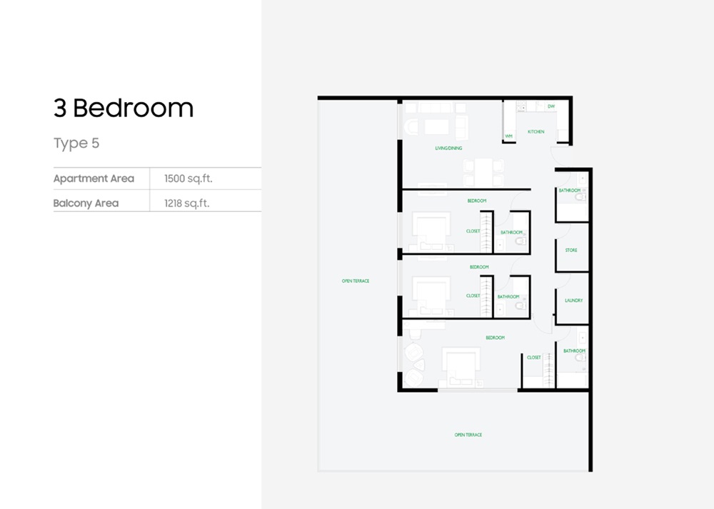 3 Beds 1500 Sq. Ft. Apartment in Aqua The Community