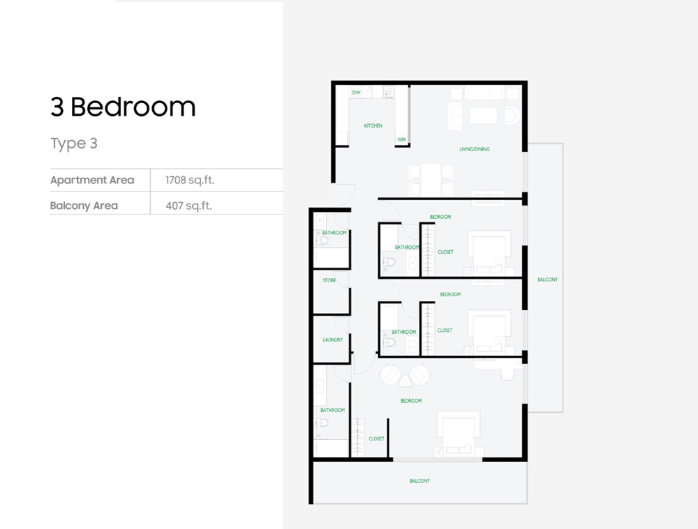 3 Beds 1708 Sq. Ft. Apartment in Aqua The Community