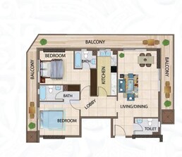 2 Beds 978 Sq. Ft. Apartment in Arabian Gate Apartments