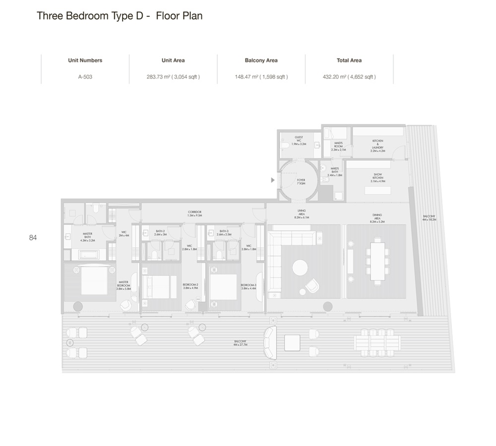 Arada Armani Beach Residences 3 Beds Layout