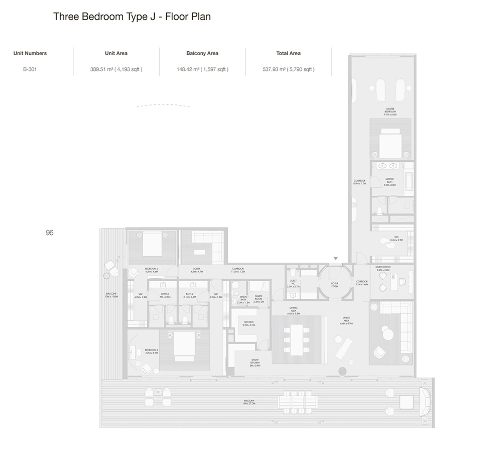 Arada Armani Beach Residences 3 Beds Layout