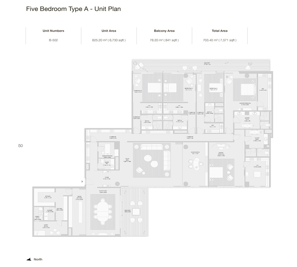 Arada Armani Beach Residences 5 Beds Layout