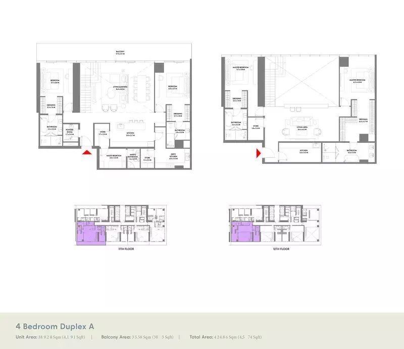 Arada W Residences 4 Beds Layout