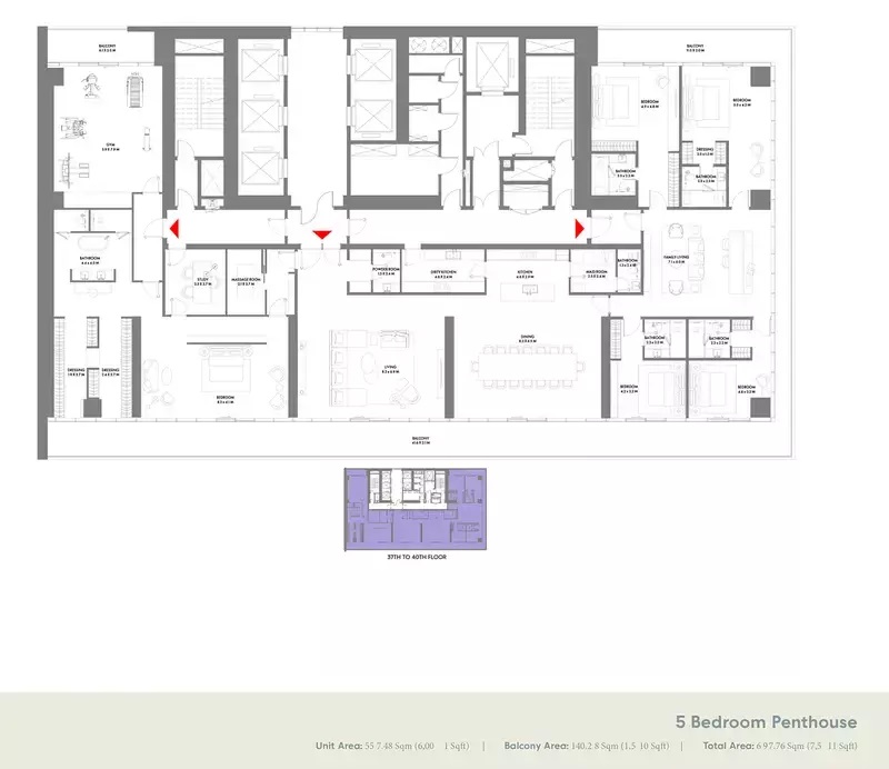 Arada W Residences 5 Beds Layout