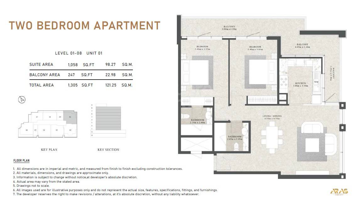 Aras Heights 2 Beds Layout