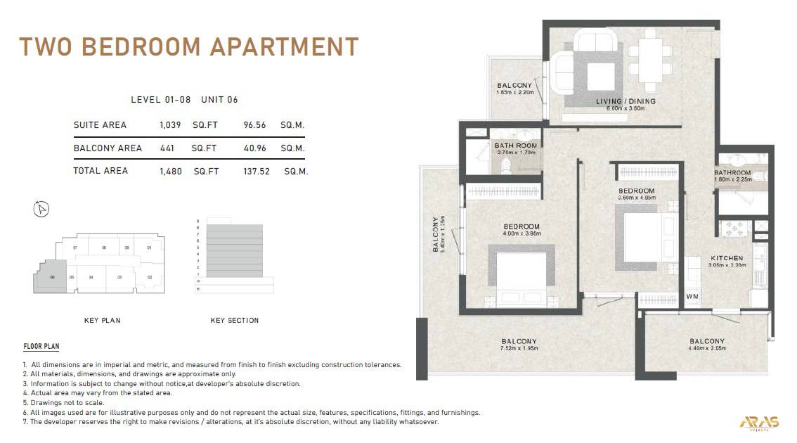 Aras Heights 2 Beds Layout
